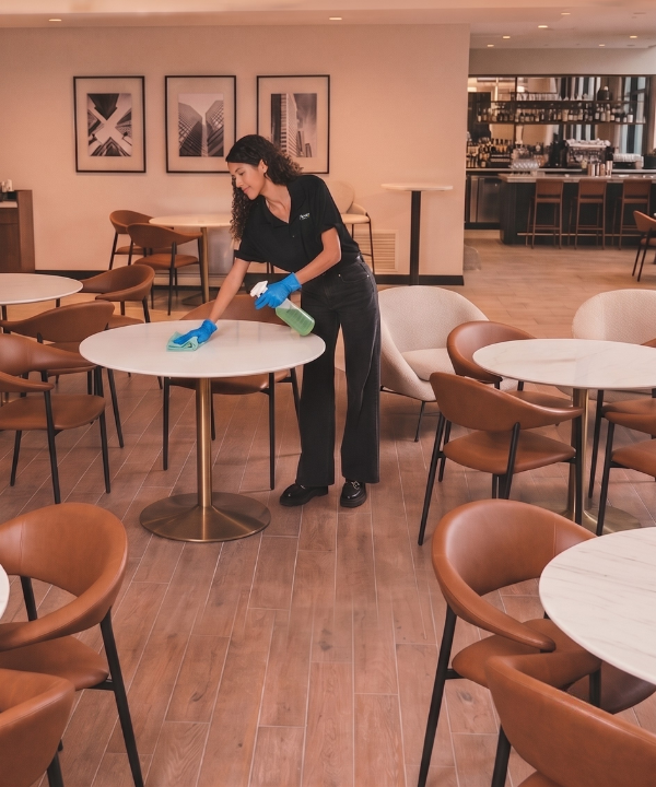 Aerial view of cleaning in a common area